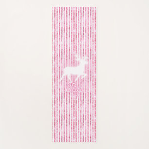 Pink & White Christmas Joy Reindeer Yoga Mat