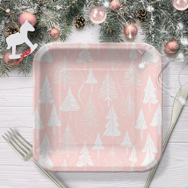 Pink White Christmas Pattern#6 ID1009 Paper Plate (Creator Uploaded)