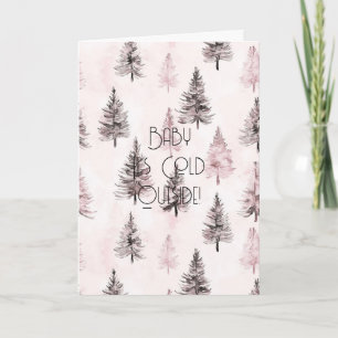 Pink White Christmas Snowflakes Stripes Card