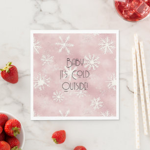 Pink White Christmas Snowflakes Stripes Napkin