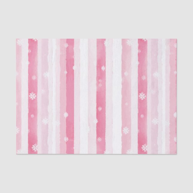 Pink White Christmas Stripes Tissue Paper (Front)