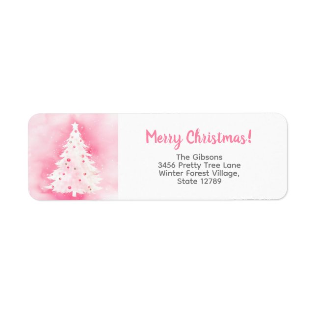 Pink White Christmas Tree Return Address Label (Front)