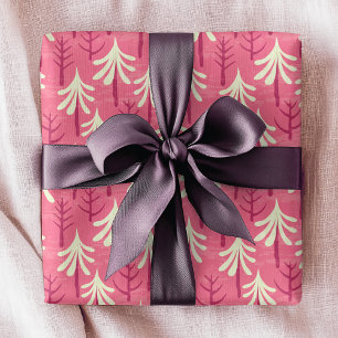 Pink White Christmas Trees Modern Holiday Pattern Wrapping Paper