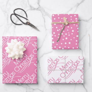 Pink, white Christmas typography and dots holiday Wrapping Paper Sheet