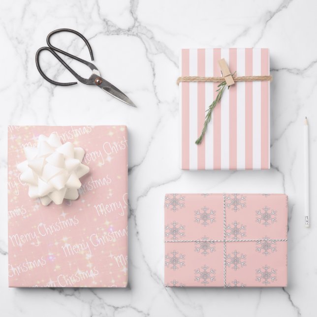 Pink | White | Christmas Wrapping Paper Sheet (Front)