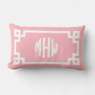 Pink White Circle Monogram Greek Key DIY BG Lumbar Cushion