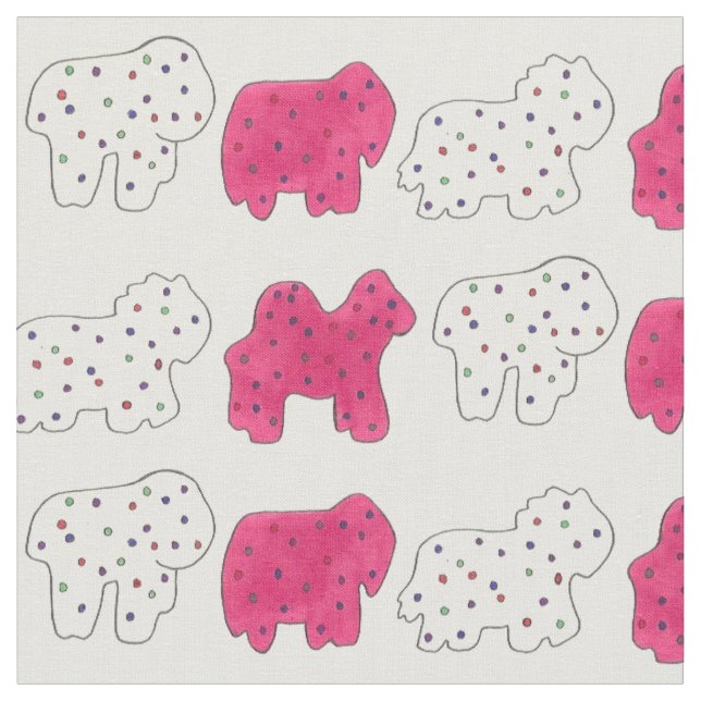 Pink White Circus Zoo Animal Cookies Crackers Fabric (Close Up)
