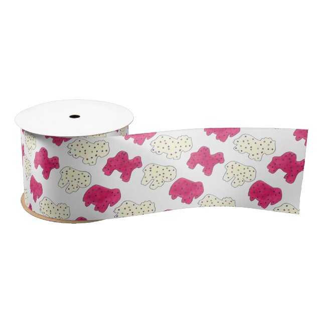 Pink White Circus Zoo Animal Cookies Crackers Satin Ribbon (Spool)