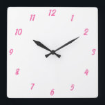 Pink White Classy Elegant Custom Colour Cute Gift Square Wall Clock<br><div class="desc">Printed in classy white and pink custom colour background! You may customise as you wish!</div>