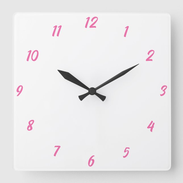 Pink White Classy Elegant Custom Colour Cute Gift Square Wall Clock (Front)