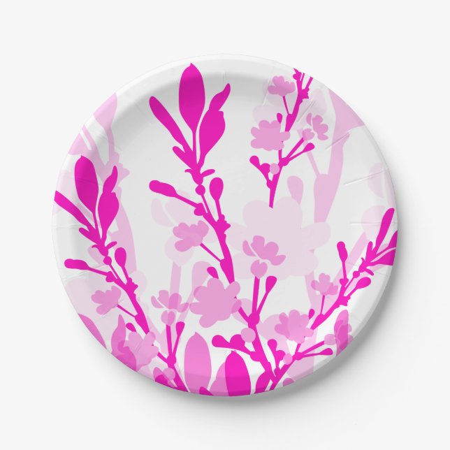 Pink white classy floral paper plates (Front)