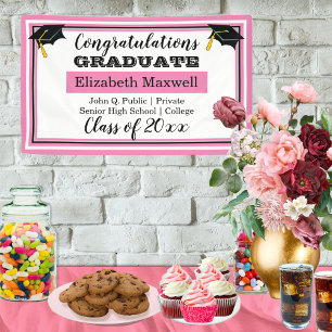 Pink White Congratulations Graduate Graduation Banner