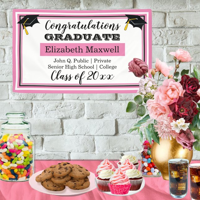 Pink | White Congratulations Graduate Graduation Banner (Creator Uploaded)