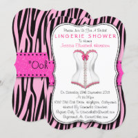 Pink & White Corset On Zebra Print Lingerie Shower