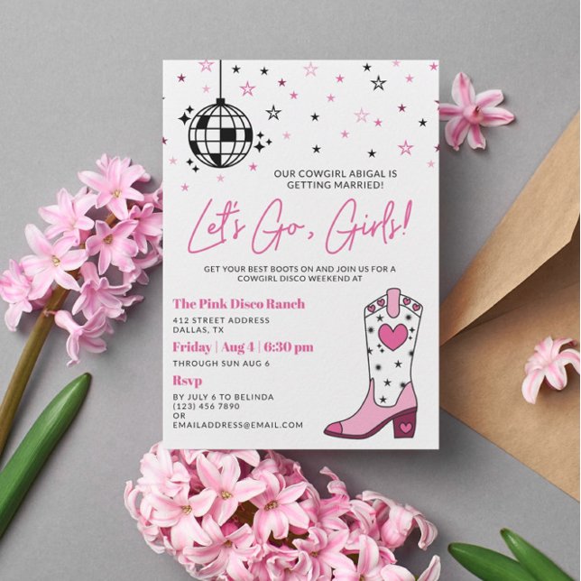 Pink White Cowgirl Disco Bachelorette Invitation (Creator Uploaded)