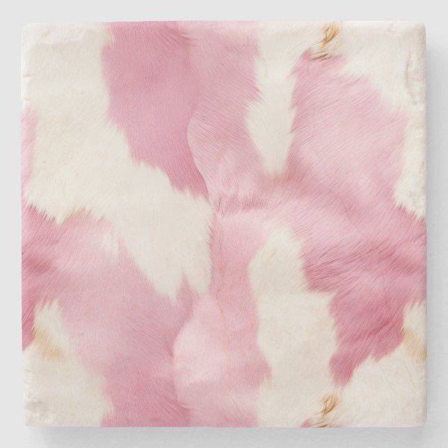 Pink White Cowhide Animal Stone Coaster (Front)