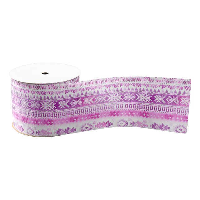 Pink White Cozy Stripes Christmas Grosgrain Ribbon (Spool)