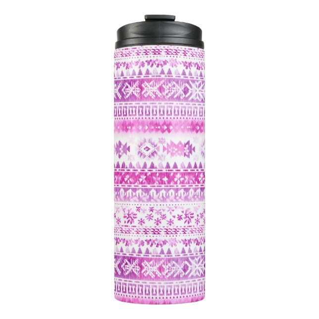 Pink White Cozy Stripes Christmas Thermal Tumbler (Front)