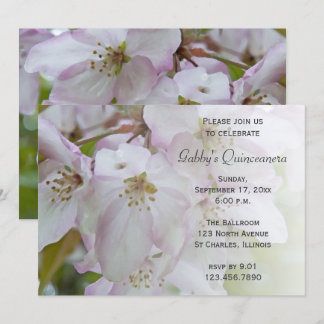 Pink White Crab Apple Flower Blossoms Quinceanera Invitation