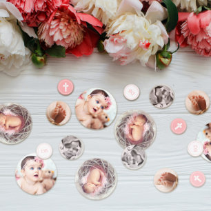Pink & White Cross - Photo - Baptism Confetti
