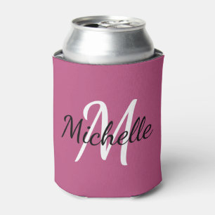 Pink & White Custom Monogram Can Cooler