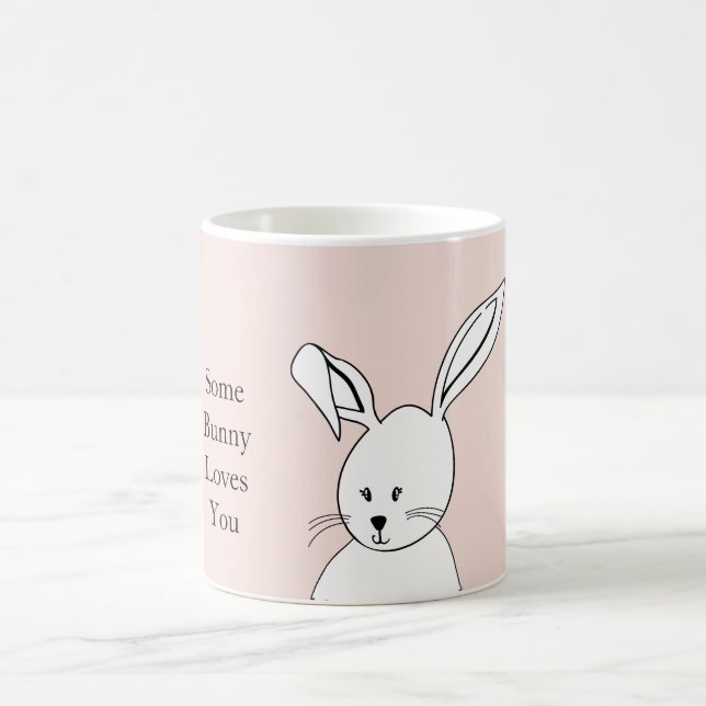 Pink White Cute Bunny Love Coffee Mug (Center)
