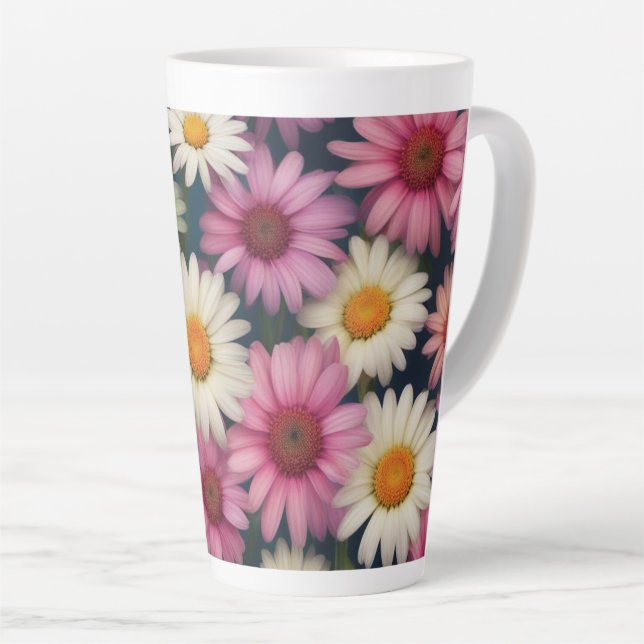 Pink & White Daisies - Latte Mug (Right Angle)