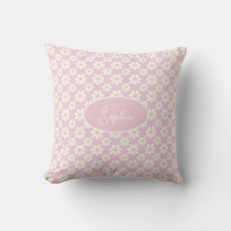 Pink White Daisy Pattern Custom Name  Cushion
