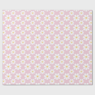 Pink White Daisy Pattern Wrapping Paper