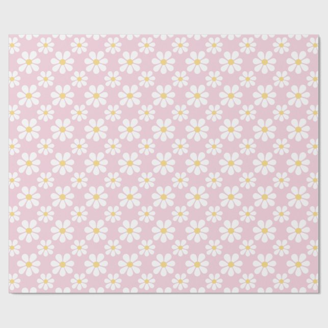 Pink White Daisy Pattern  Wrapping Paper (Flat)