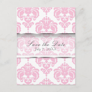 Pink & White Damask Chic Wedding Save the Date Announcement Postcard