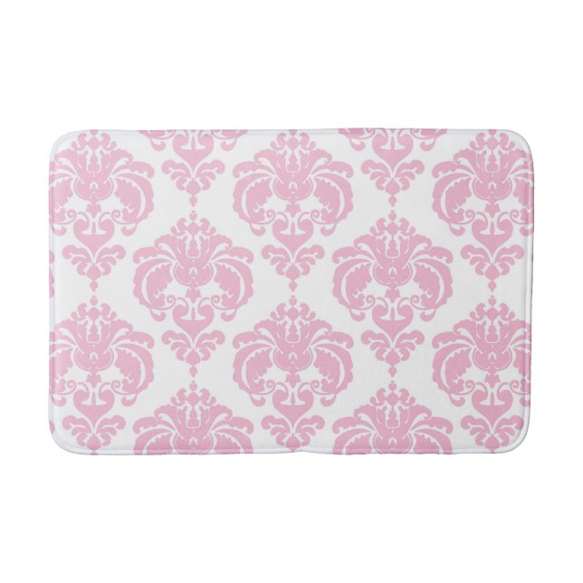 Pink & White Damask Elegant Vintage Chic Bath Mat (Front)