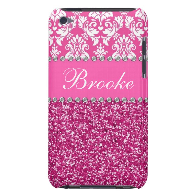 Pink & White Damask & Glitter Rhinestone Case (Back)
