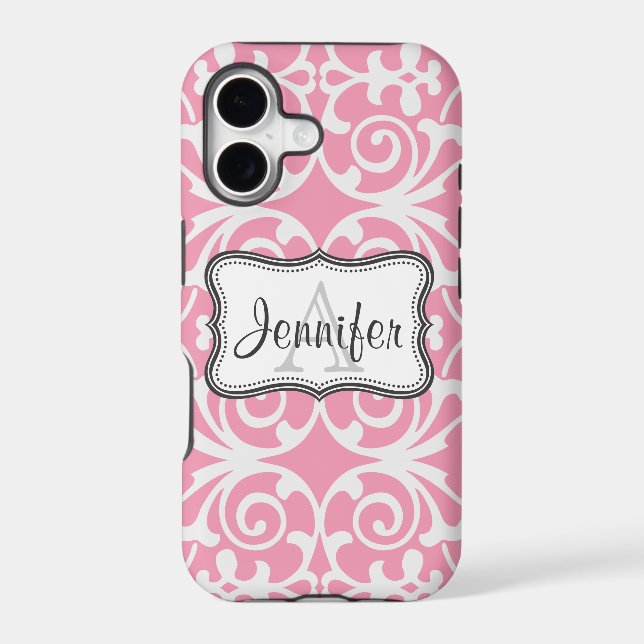 Pink & White Damask Monogram iPhone 5 (Back)