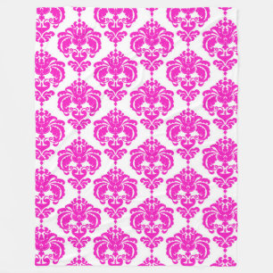 Pink & White Damask Pattern Chic Elegant Trendy Fleece Blanket