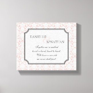 Pink white damask wedding personalised canvas art