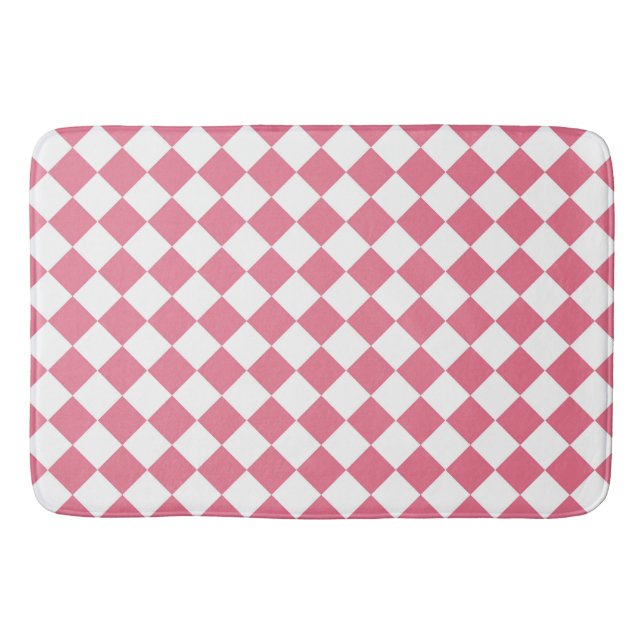 Pink White Diamond Chequered Pattern Bath Mat (Front)