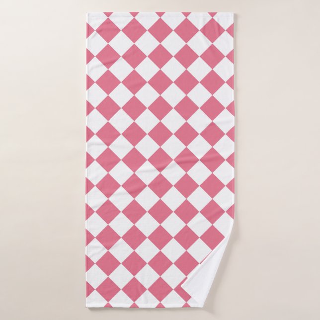 Pink White Diamond Chequered Pattern Bath Towel (Bath Towel)