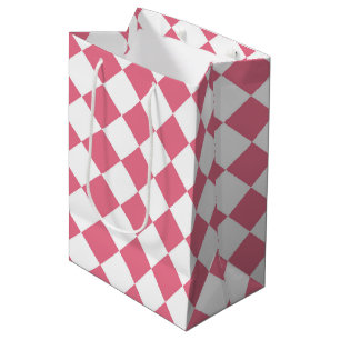 Pink White Diamond Chequered Pattern Medium Gift Bag