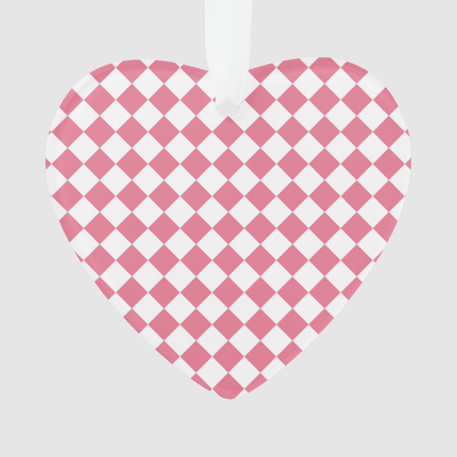 Pink White Diamond Chequered Pattern Ornament (Front)