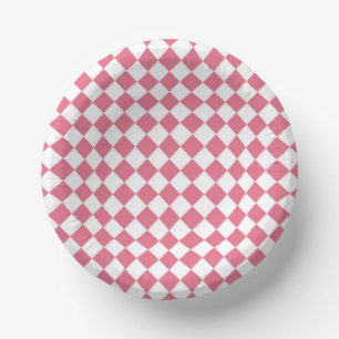 Pink White Diamond Chequered Pattern Paper Plate