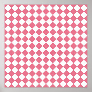 Pink White Diamond Chequered Pattern Poster