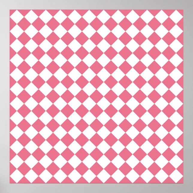 Pink White Diamond Chequered Pattern Poster (Front)