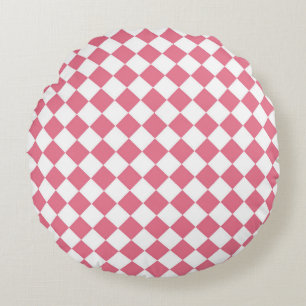 Pink White Diamond Chequered Pattern Round Cushion