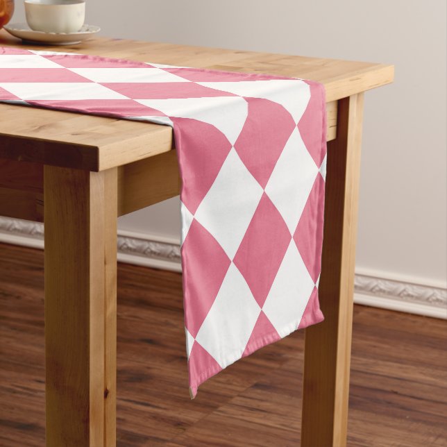 Pink White Diamond Chequered Pattern Short Table Runner (In Situ)