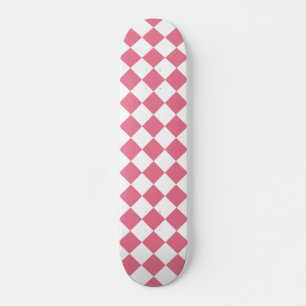 Pink White Diamond Chequered Pattern Skateboard