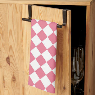Pink White Diamond Chequered Pattern Tea Towel