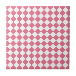 Pink White Diamond Chequered Pattern Tile