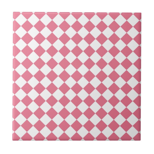 Pink White Diamond Chequered Pattern Tile (Front)