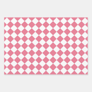 Pink White Diamond Chequered Pattern Wrapping Paper Sheet